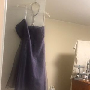 Alfred Angelo knee length strapless formal with small rhinestone belt